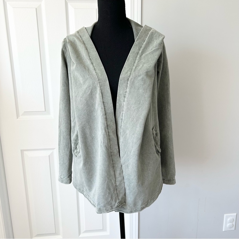 Keysha Washed Cotton Open Front  Hooded Jersey Sweatshirt Made in Italy